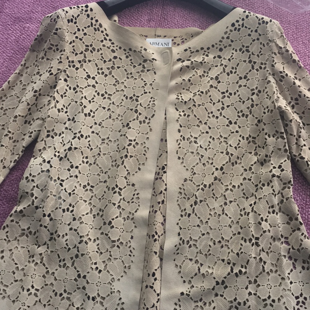 Armani suede laser cut floral design cardigan